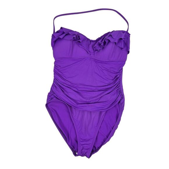 La Blanca Ruffled Halter Bandeau Mio Swimsuit Size 12 One Piece - Picture 1 of 9